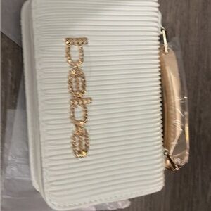 Bebe White Clutch with Gold Accents